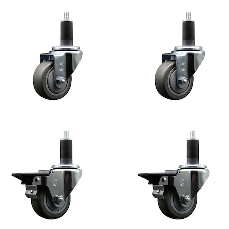 Service Caster 3'' Gray Poly Wheel Swivel 1-1/4'' Expanding Stem Caster Set 2 Brakes, 4PK SCC-EX20S314-PPUB-2-PLB-2-114